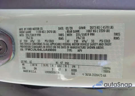 2020 Ford Escape Titanium from USA, damaged, VIN 1FMCU9J94LUA99000